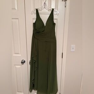 Azazie Asymmetrical Olive Green Dress